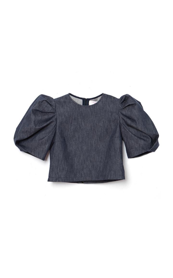 Moda Operandi Carolina Herrera Puff-sleeve Stretch-denim Crop Top