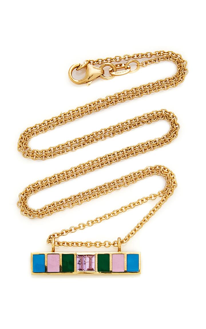Sig Ward 18k Gold, Enamel And Pink Sapphire Necklace