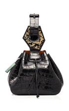 Ganni Resin-trimmed Croc-effect Leather Bag