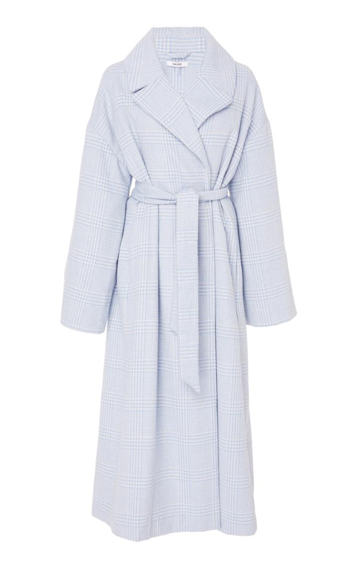 Ganni Woodside Belted Gingham Wool-blend Felt Coat