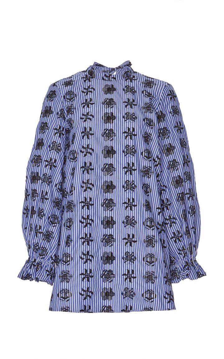 Jonathan Cohen Embroidered Cotton Striped Tie Back Shirt