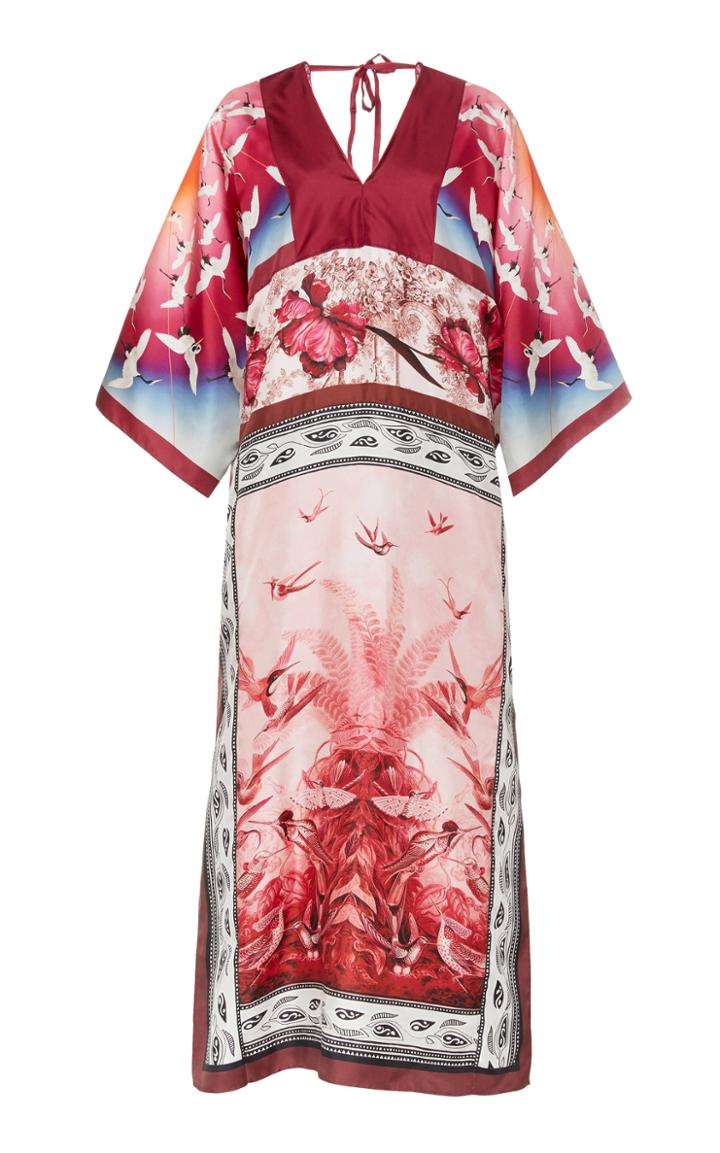 For Restless Sleepers Calliope Open-back Bird-print Silk Gown