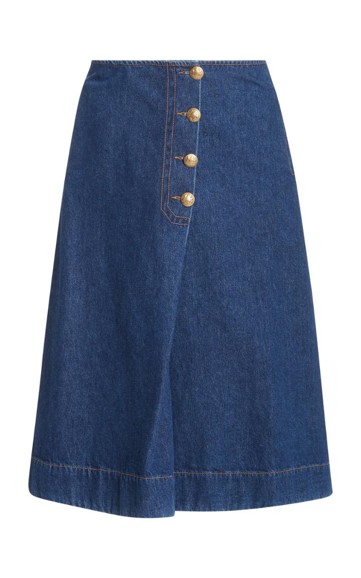 Wales Bonner London Denim Wrap Midi Skirt