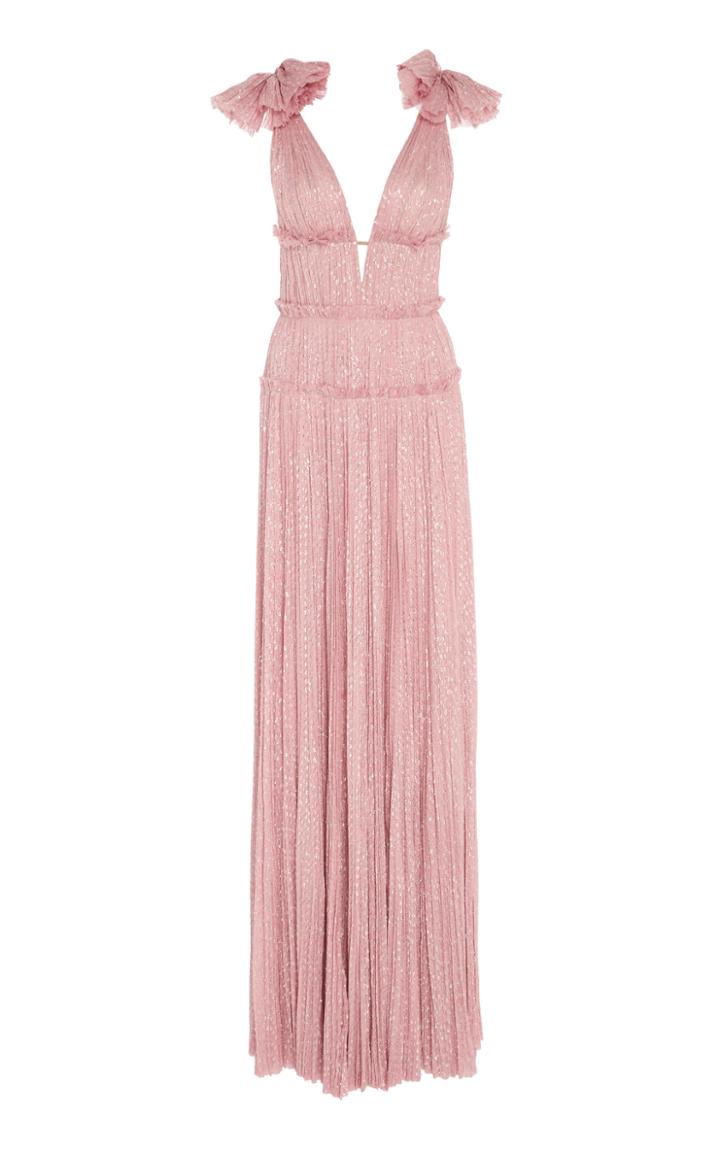 J. Mendel Hand Pleated Silk Gown With Shoulder Detail