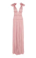 J. Mendel Hand Pleated Silk Gown With Shoulder Detail