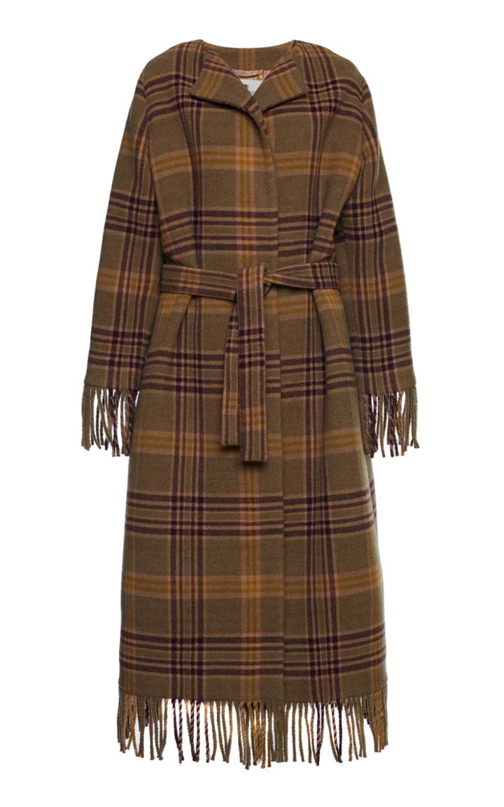 Moda Operandi Etro Plaid Wool-blend Fringe Hem Coat