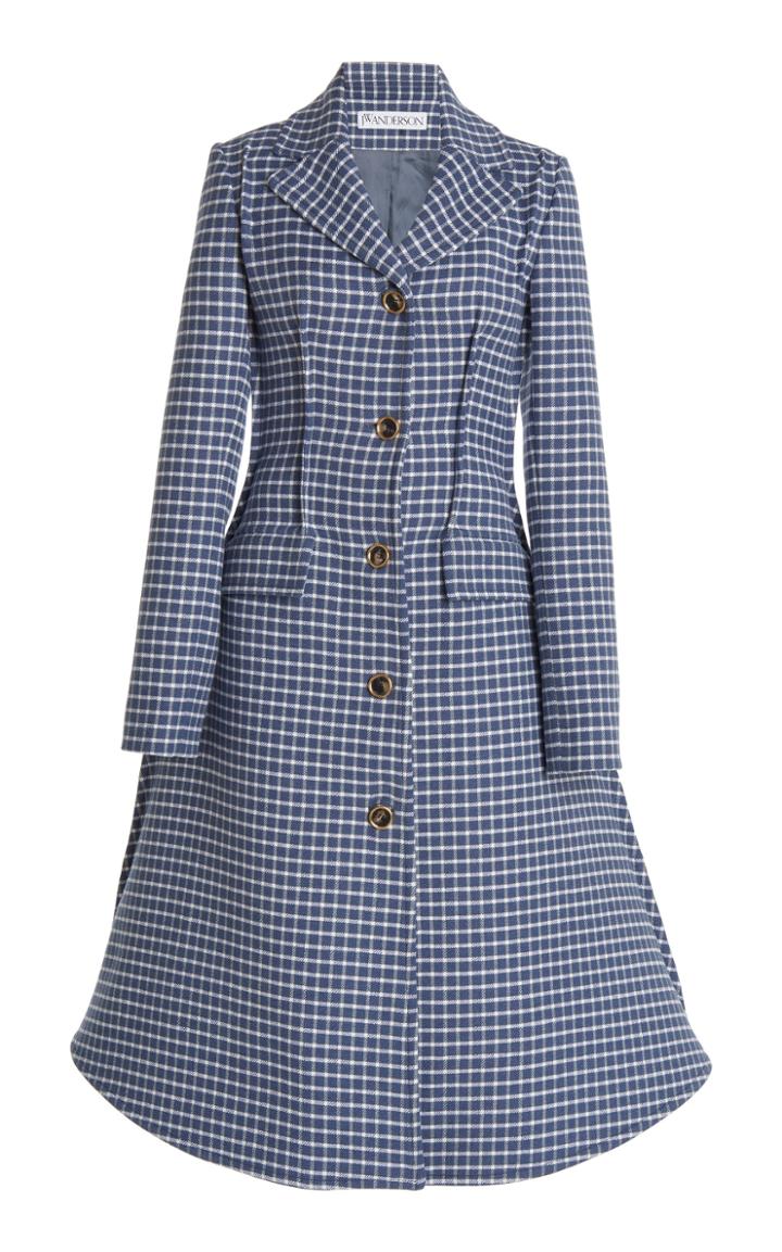 Jw Anderson Plaid Curved-hem Wool-blend Coat