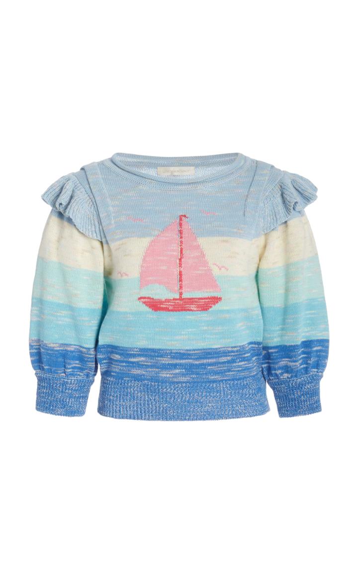 Loveshackfancy Lansing Ruffled Jacquard Cotton Sweater
