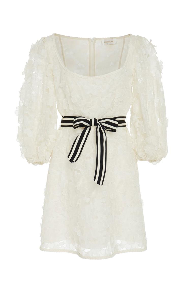 Zimmermann Bow-detailed Silk And Linen-blend Fil Coup Mini Dress