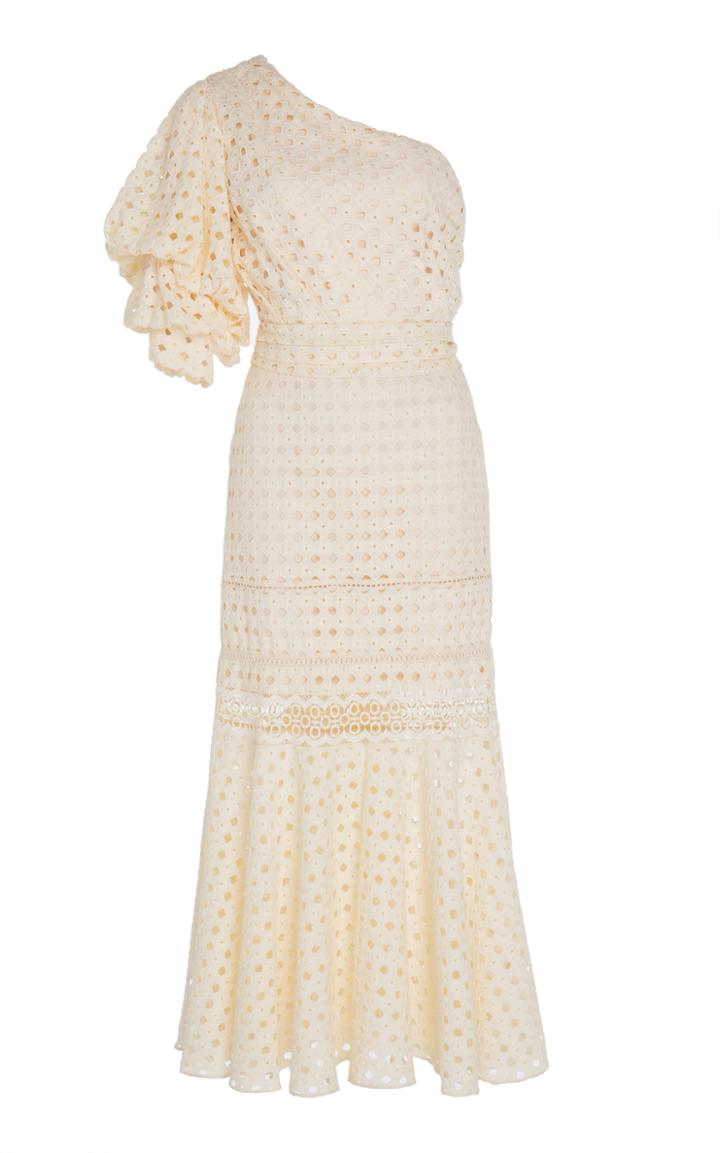 Johanna Ortiz Better Than Gold Eyelet One-shoulder Cotton Dress