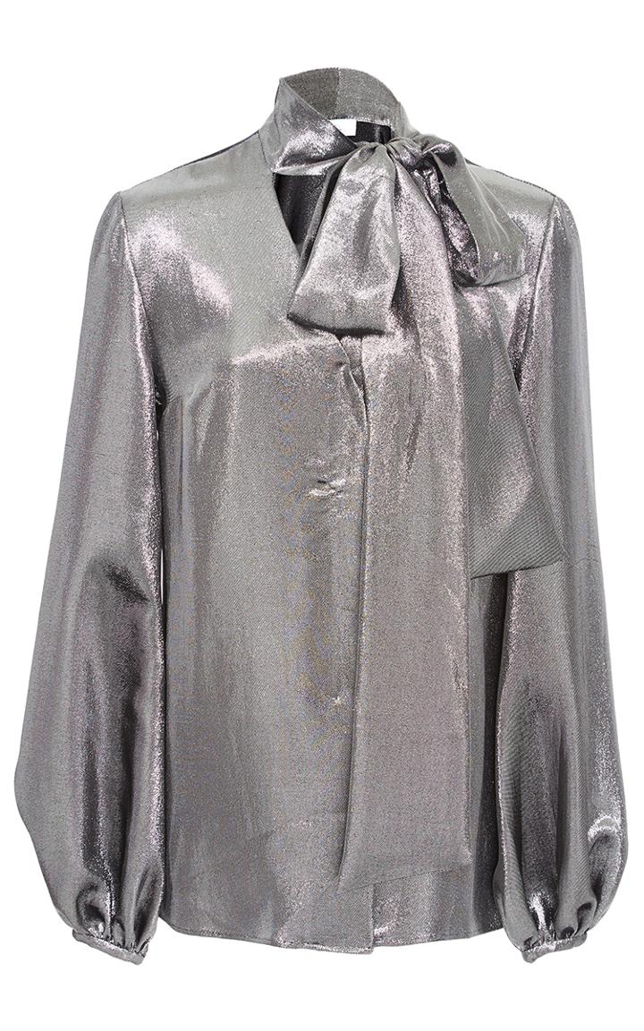 Racil Delirious Tie Neck Blouse In Lame