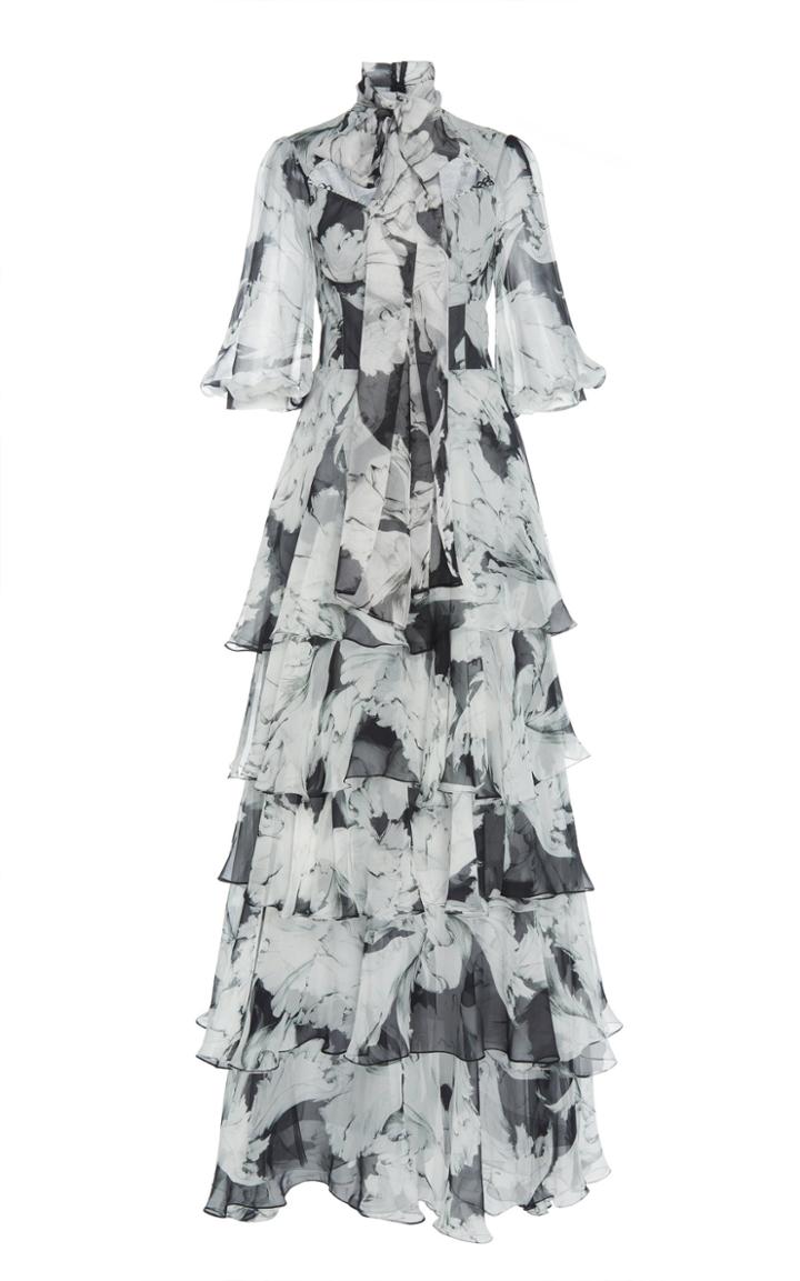 Costarellos Bow-accented Chiffon Corset Gown
