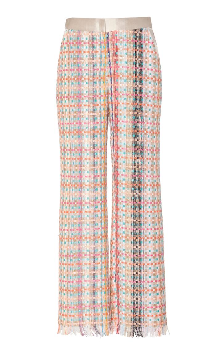 Mi Jong Lee Flat Front Pant With Fringe Detail