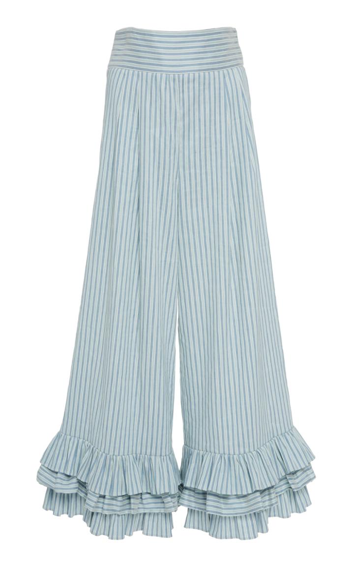 Luisa Beccaria Ruffled Hem Cotton Blend Pants