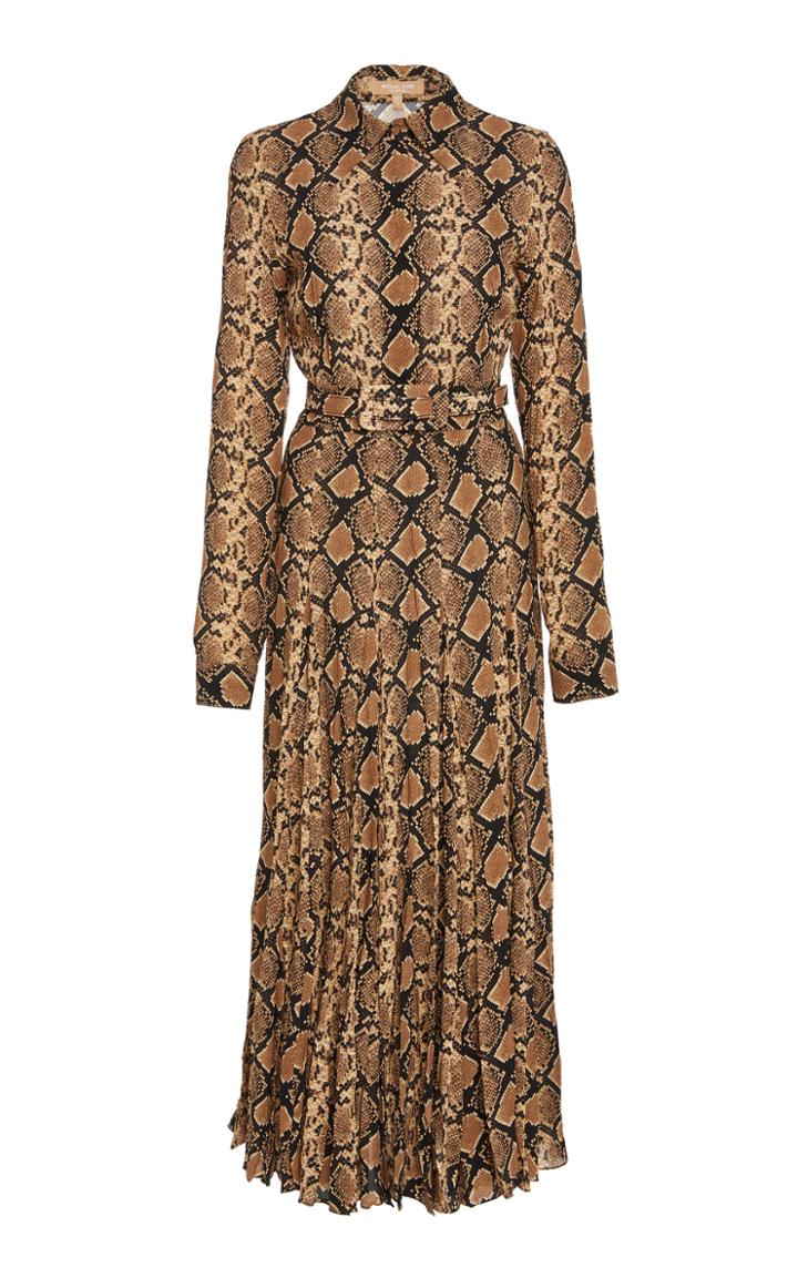 Michael Kors Collection Pleated Snake-print Silk Crepe De Chine Midi Dress