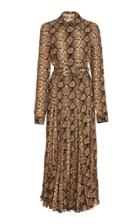Michael Kors Collection Pleated Snake-print Silk Crepe De Chine Midi Dress