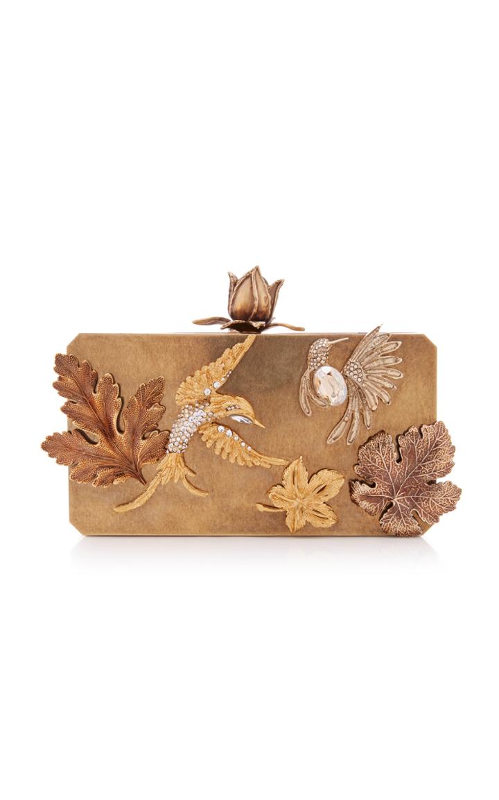 Oscar De La Renta Crystal Love Birds Embellished Metal Clutch