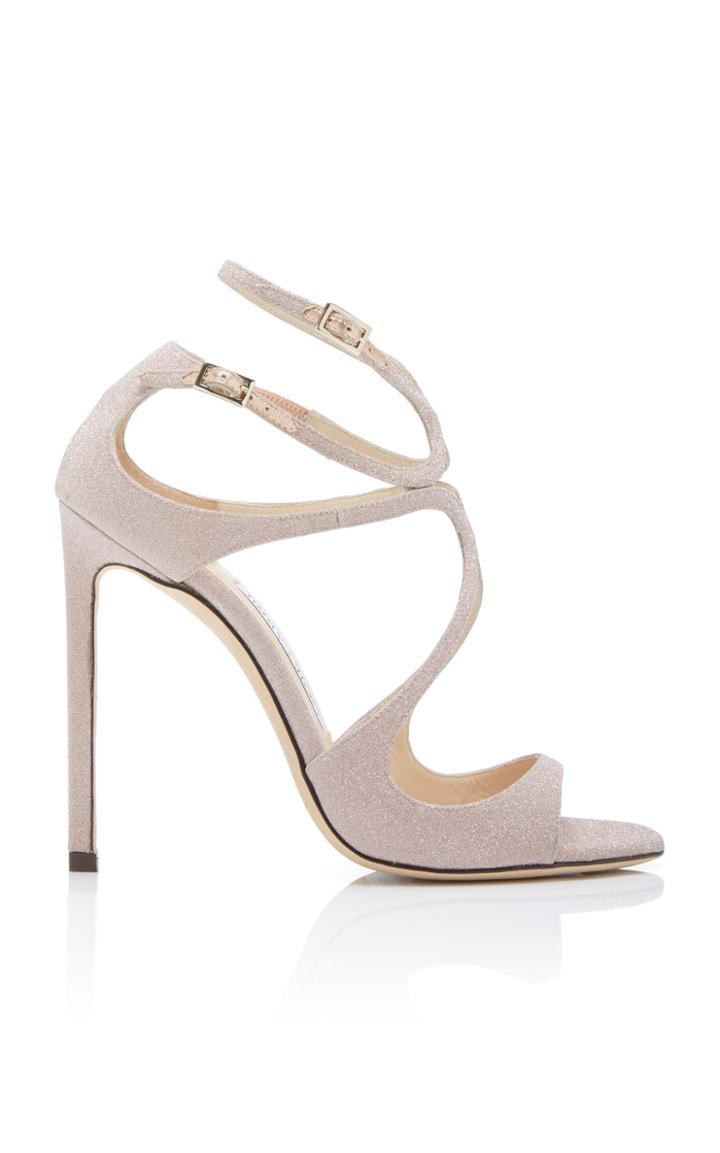 Jimmy Choo Lang Asymmetric Glittered Leather Sandals
