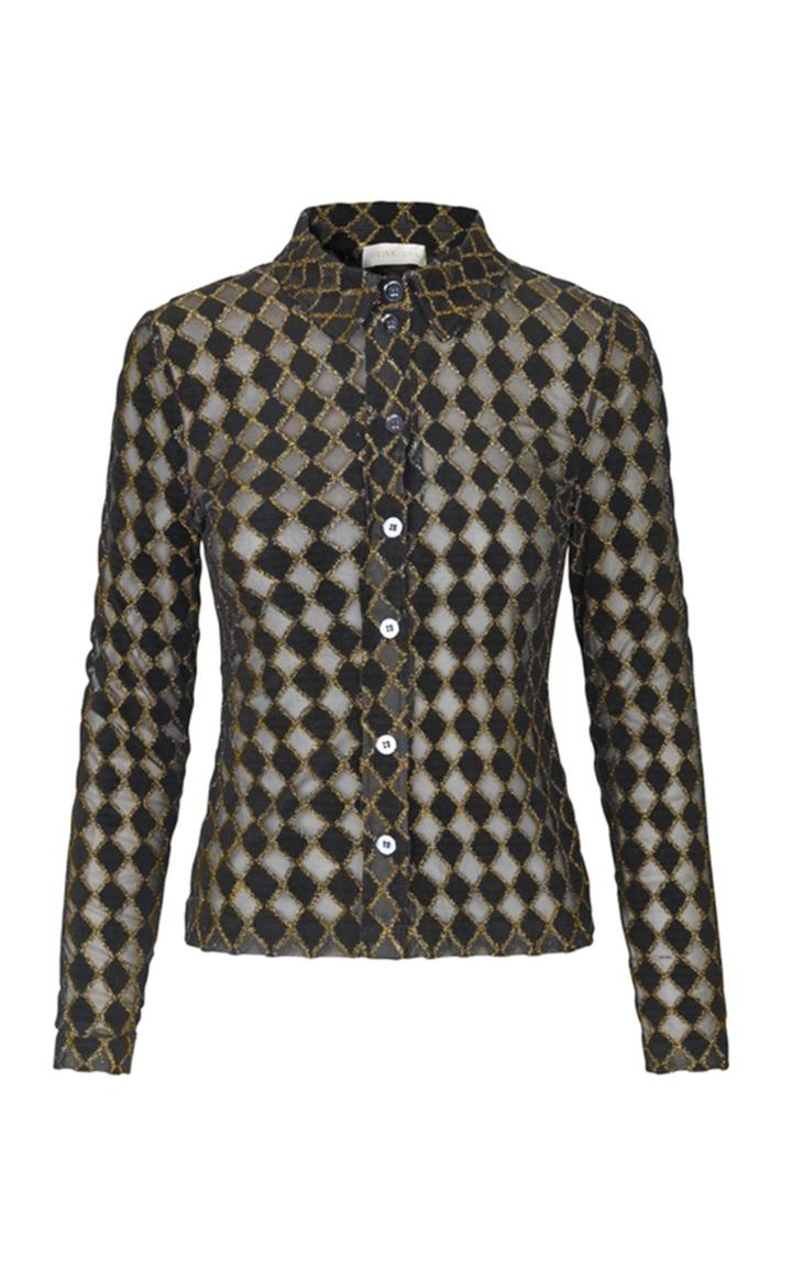Moda Operandi Stine Goya Nevena Metallic Checkered Button-front Top