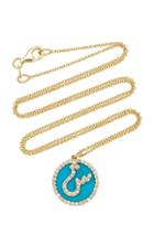 Names By Noush Treasure Disk Arabic Initial Necklace With Turquoise Gemstone