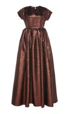 Rochas Short Sleeve Metallic Brocade Gown