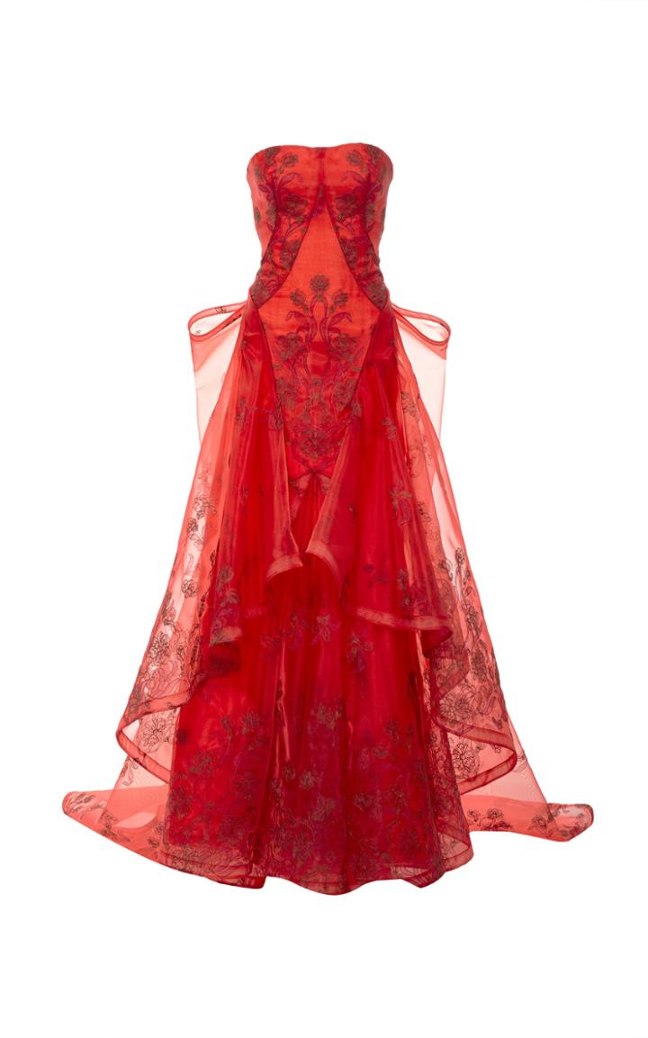 Zac Posen Guipure Lace Strapless Gown