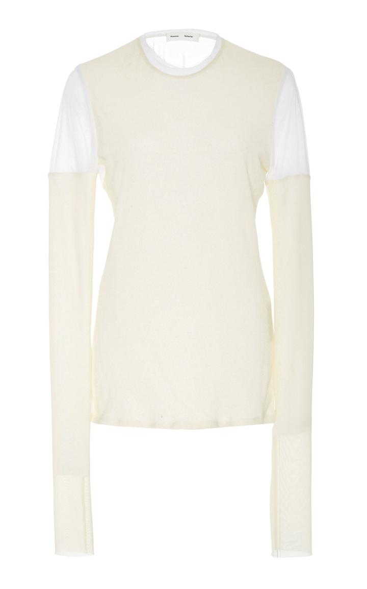 Proenza Schouler Pswl Long Sleeve Crewneck Gauze Top