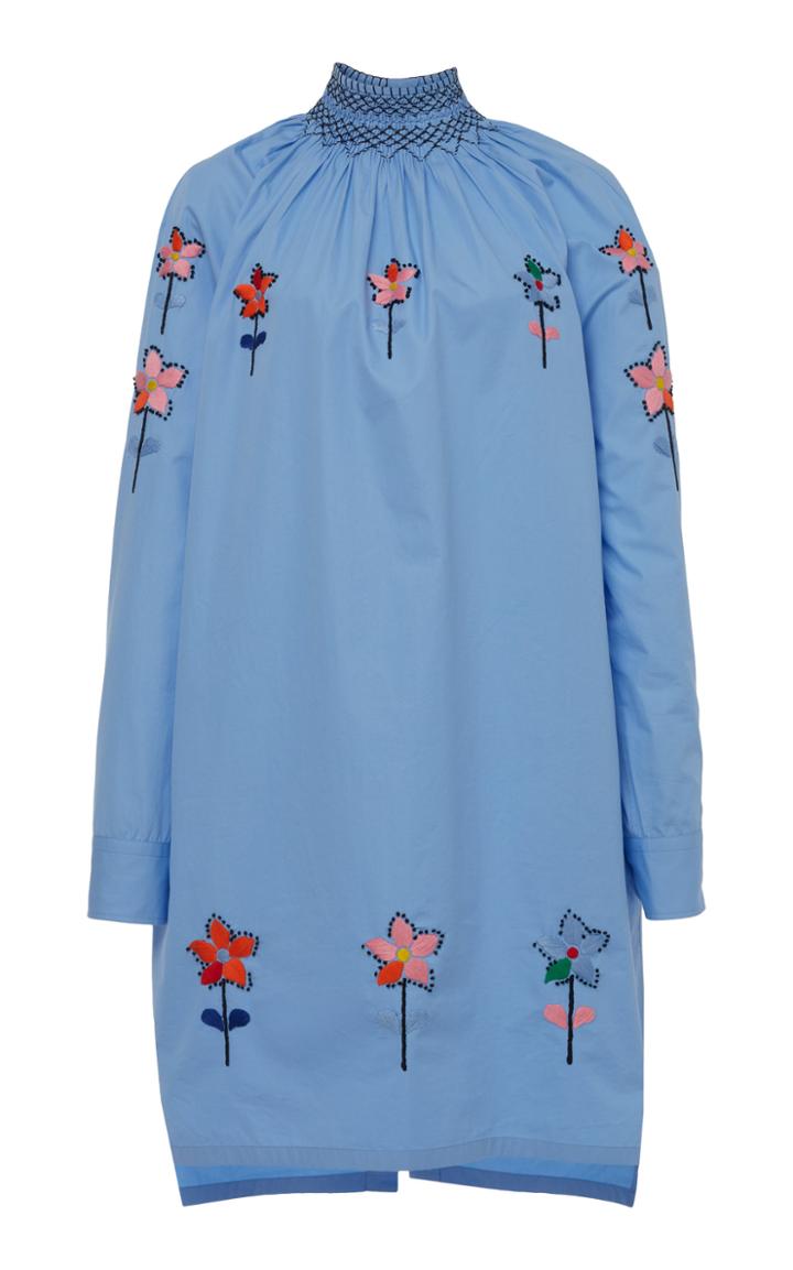 Prada Embroidered Cotton Smocked Tunic