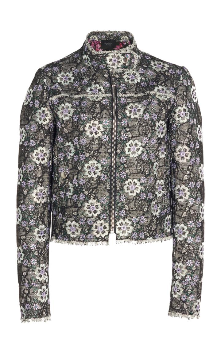 Giambattista Valli Collarless Print Cotton Blend Jacket
