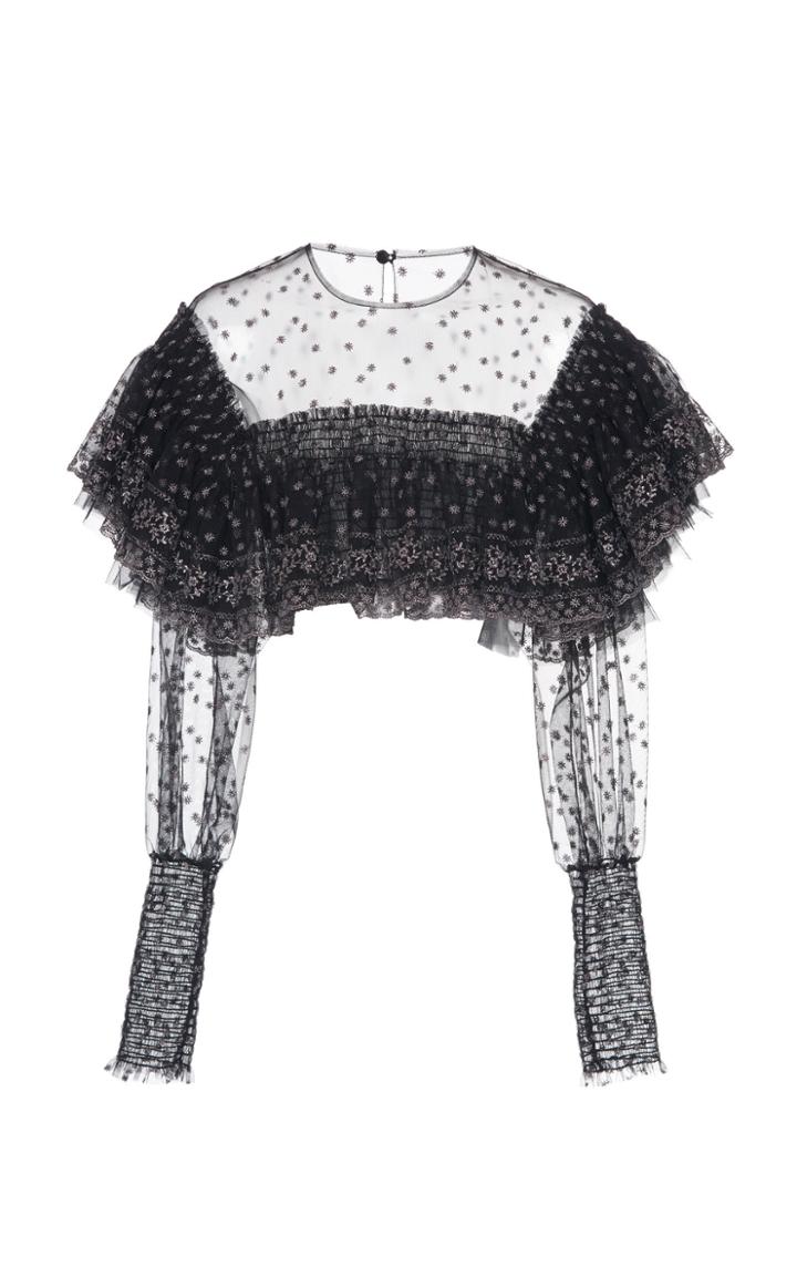 Philosophy Di Lorenzo Serafini Cropped Embroidered Tulle Blouse