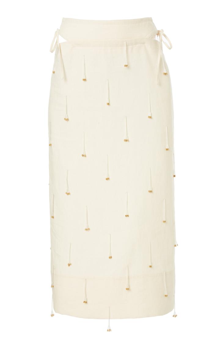 Moda Operandi Jacquemus Ble Fringe-embellished Linen Midi Skirt