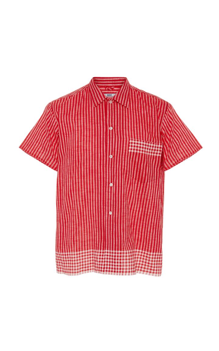 Bode Check-paneled Striped Bowling Shirt