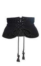Sonia Rykiel Black Embroidered Wool Lace Up Belt