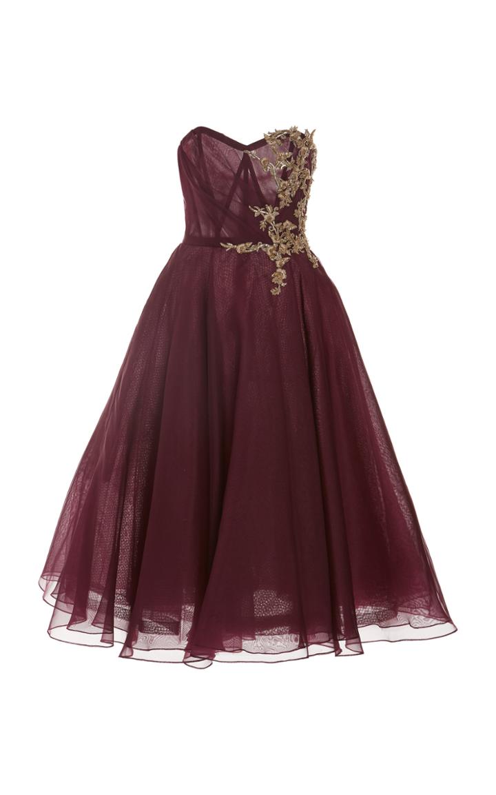 Pamella Roland Embrodered Draped Organza Cocktail Dress