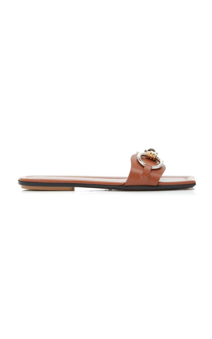 Moda Operandi Lanvin Leather Buckle Embellished Slides Size: 36