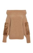 Sally Lapointe Cashmere Silk Boucle Shearling Patch Sweater