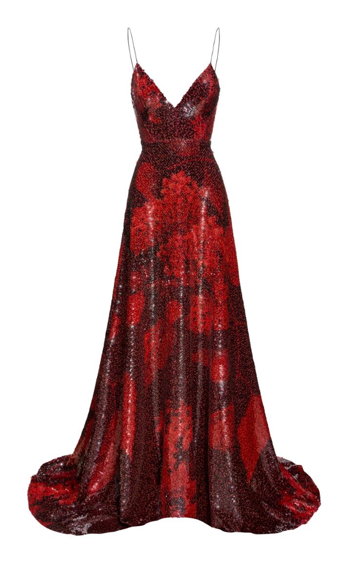 Alex Perry Georgia Printed Silk Sequin Gown