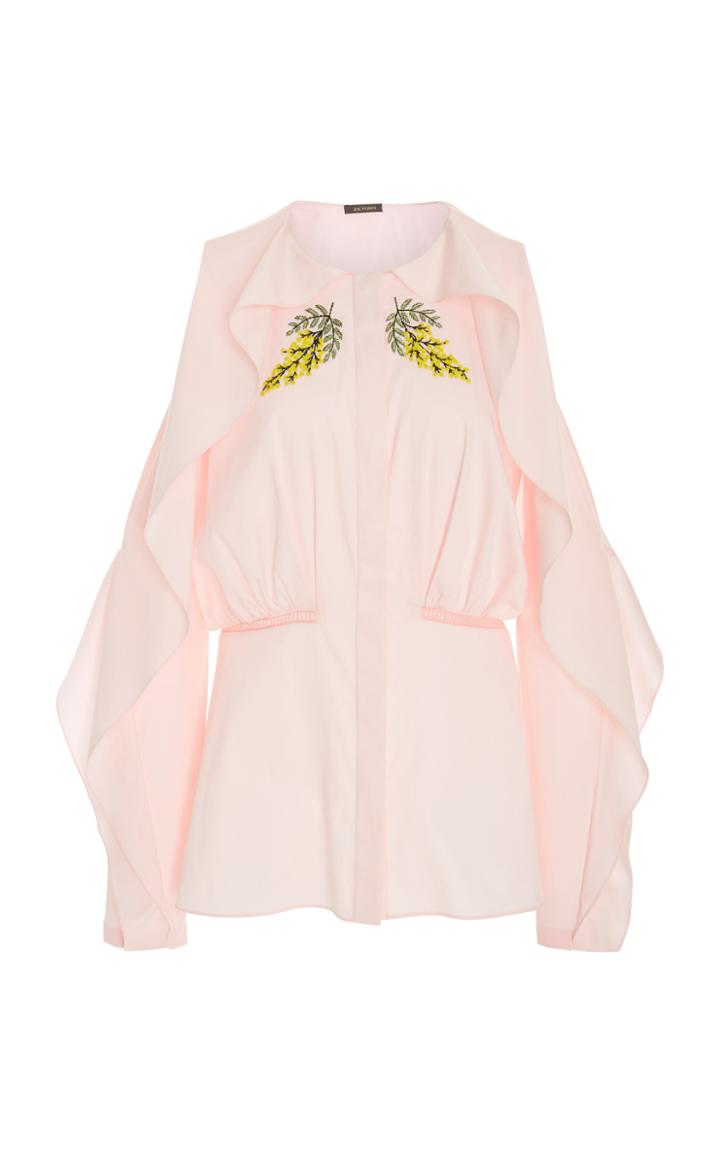 Zac Posen Stretch Cotton Poplin Cold Shoulder Top