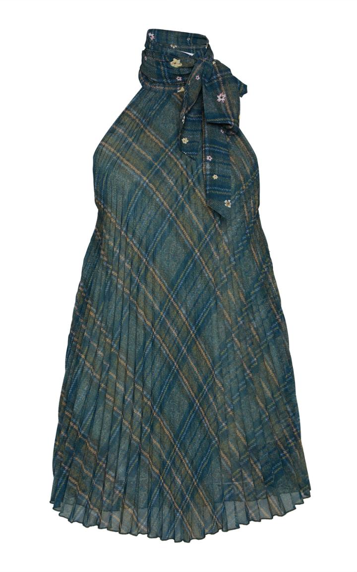 Luisa Beccaria Pussy Bow Plaid Silk Chiffon Blouse
