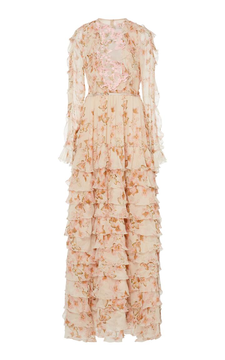 Luisa Beccaria Long Sleeve Chiffon Butterfly Dress