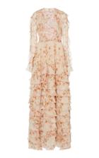 Luisa Beccaria Long Sleeve Chiffon Butterfly Dress