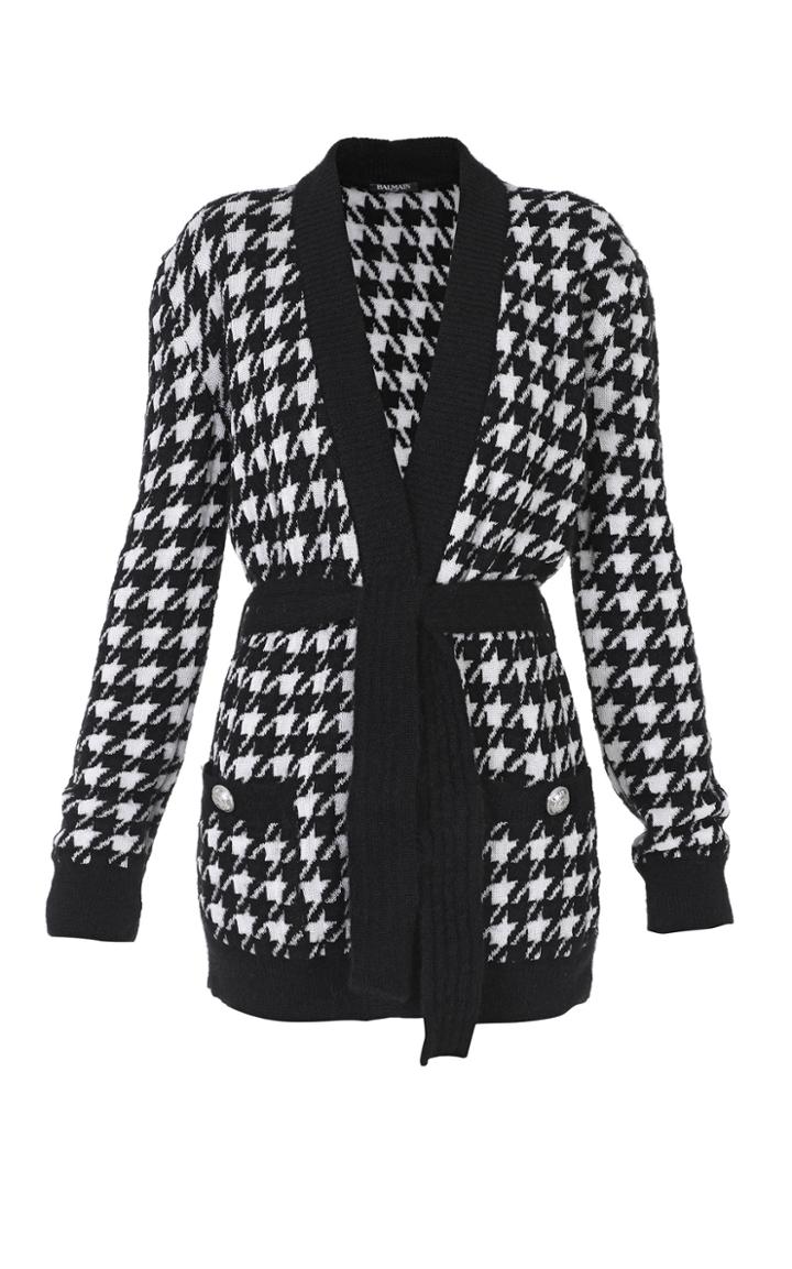 Balmain Belted Houndstooth Cardigan