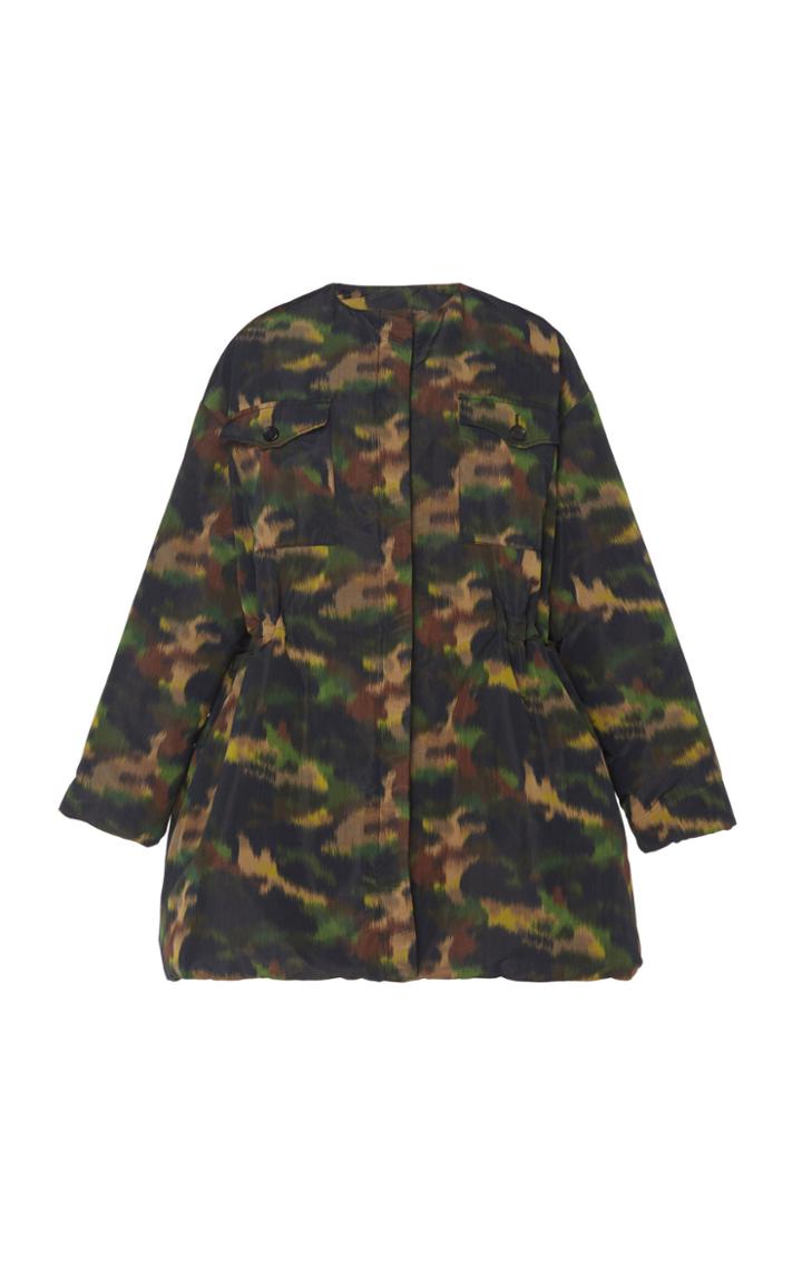 Rochas Broken Camouflage Print Cotton Military Parka