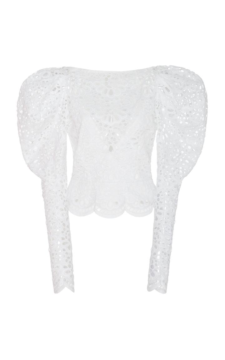Carolina Herrera Cropped Laser-cut Cotton Top