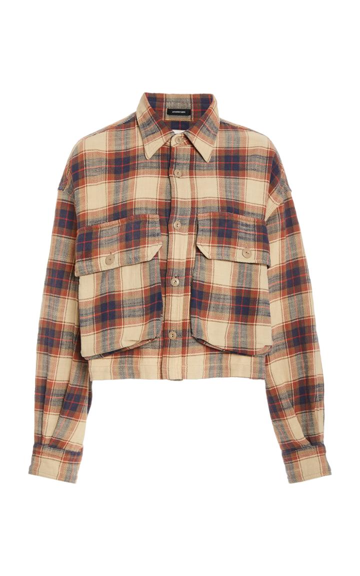 R13 Cropped Check Print Button-down Shirt