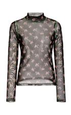 Sandy Liang Promise Floral-print Mesh Turtleneck Top