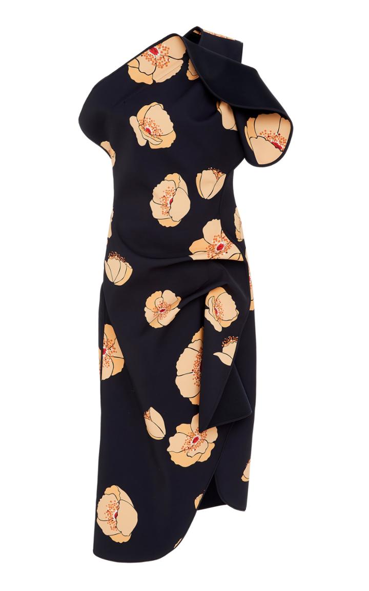 Acler Crawford One-shoulder Printed Crepe Midi Dress