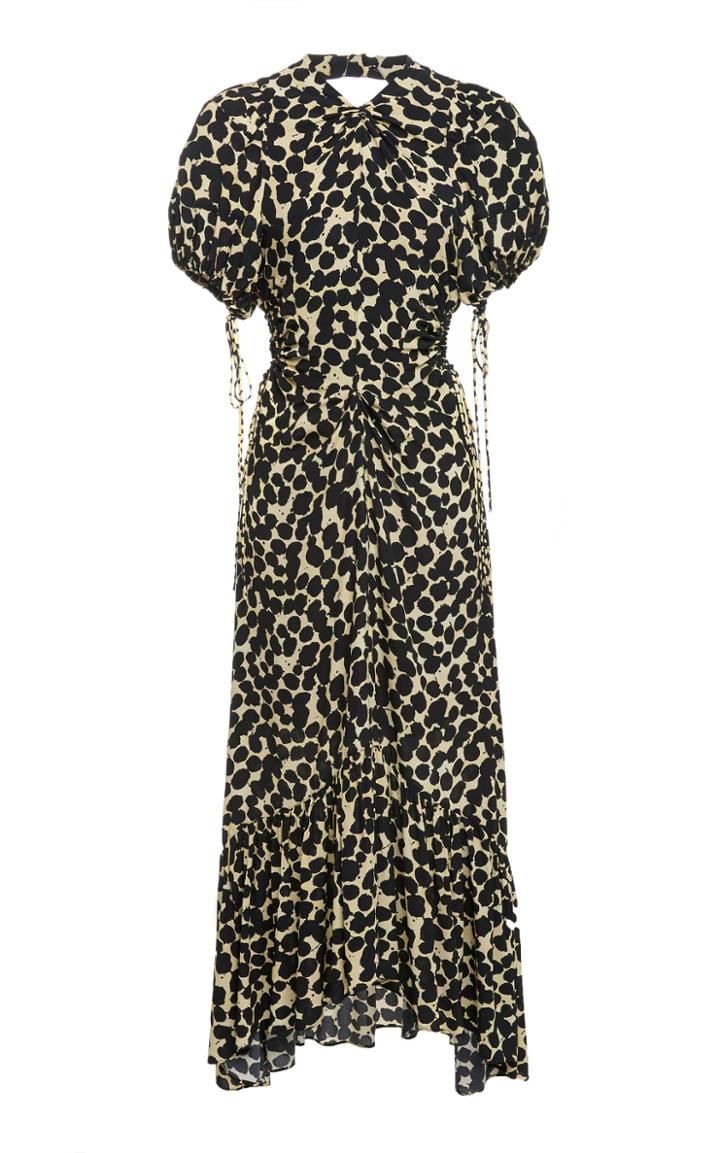 Proenza Schouler Printed Ruffle Hem Crepe Midi Dress