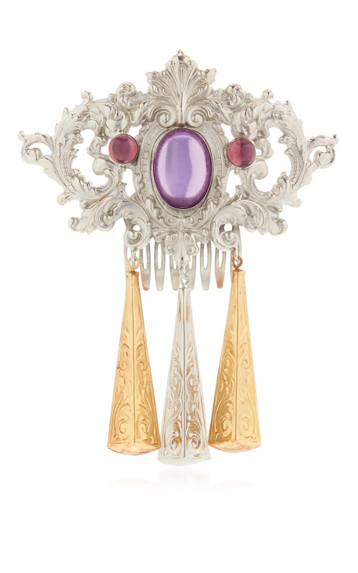 Rodarte Nickel Hair Comb With Amethyst Glass Cabochon