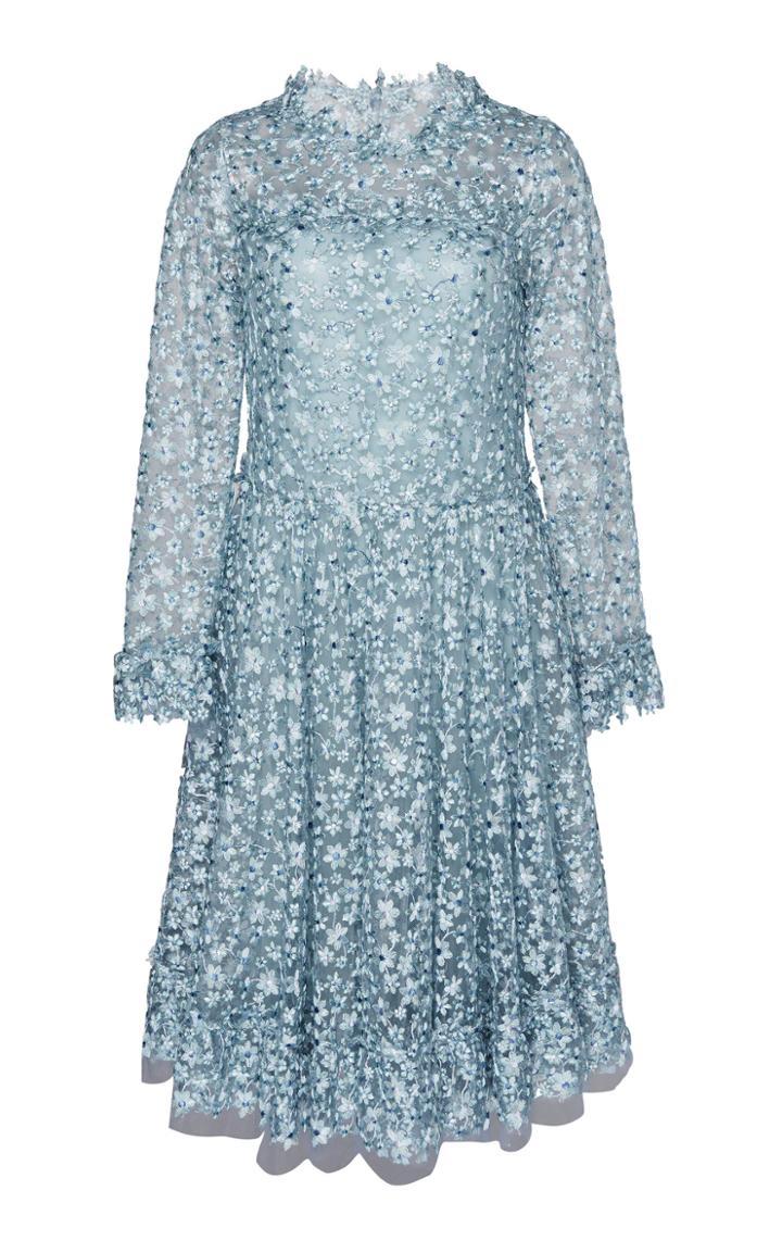 Luisa Beccaria Floral Embroidered Silk Cocktail Dress